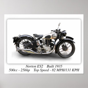 Norton ES2 Motorcycle - A3 Size Print Poster