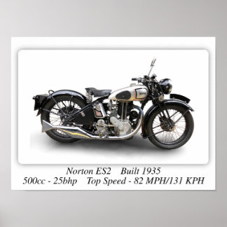 Norton ES2 Motorcycle - A3 Size Print Poster