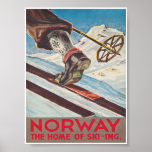 Norvège Accueil du ski Poster de ski Vintage