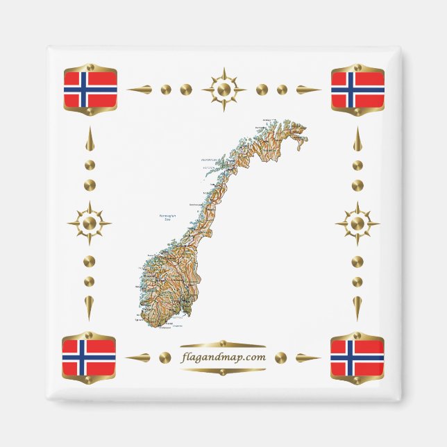 Norvège Carte + Indicateurs Magnet (Devant)