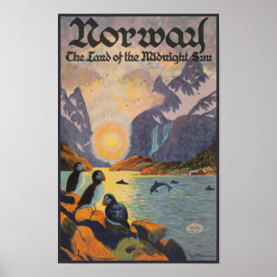 Norvège Terre du Poster vintage du soleil de minu