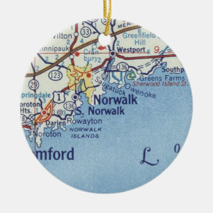Norwalk CT Vintage Map Ceramic Ornament