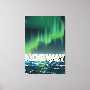 Norway Aurora Northern Lights Travel Poster Canvas Print