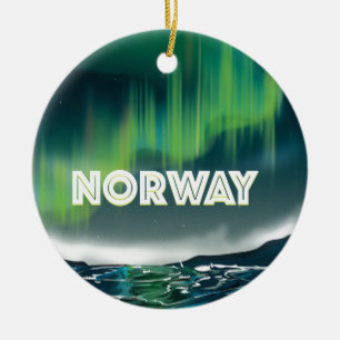 Norway Aurora Northern Lights Travel Poster Ceramic Ornament