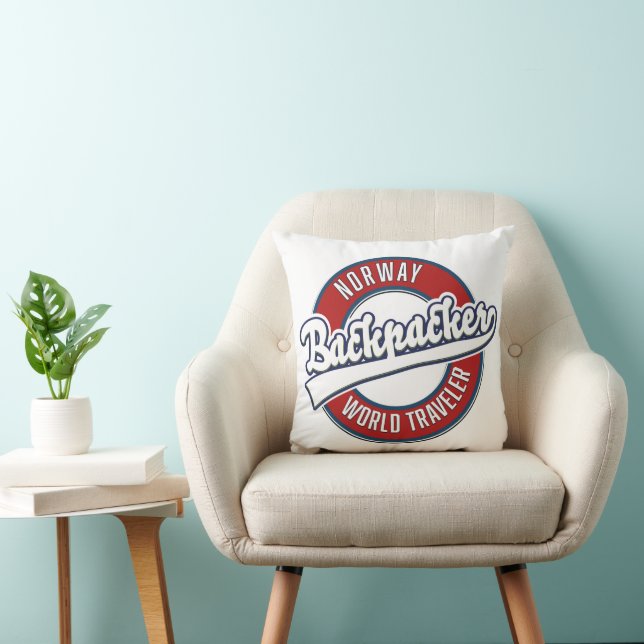 Norway backpacker world traveller logo. throw pillow (Chair)