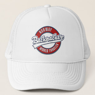 Norway backpacker world traveller logo. trucker hat