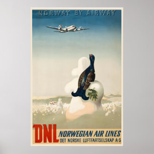 Norway by Plane Vintage Travel Poster - Framed