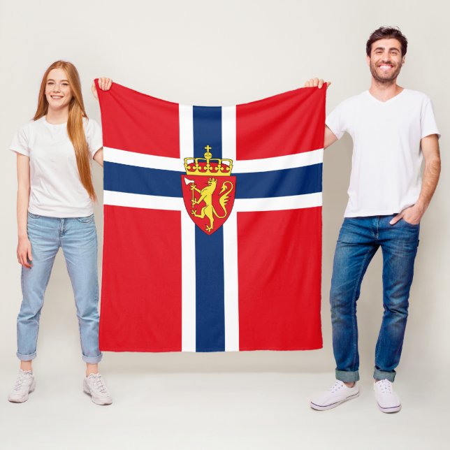 Norway coat of arms on Norway's flag, Norwegian Fleece Blanket (In Situ)