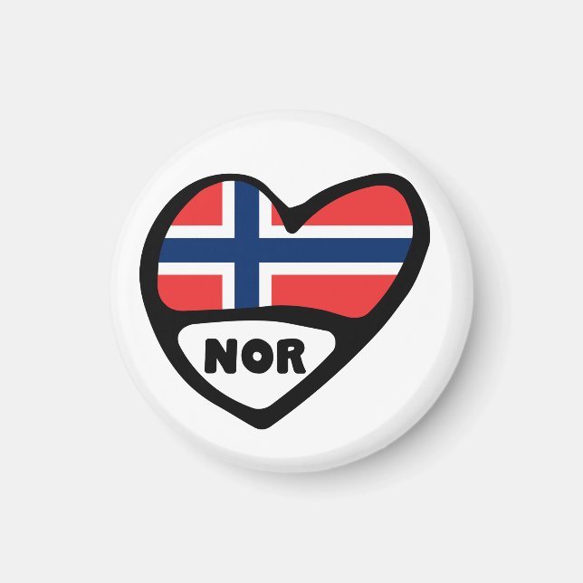 Norway Country Code Flag Heart, NOR Magnet (Front)