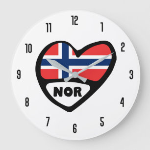 Norway Country Code NOR Flag Heart Large Clock