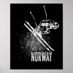 Norway Downhill Skiing Retro Design Mountain Snow Poster