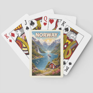 Norway Fjord Illustration Travel Art Vintage Playing Cards