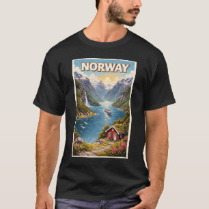 Norway Fjord Illustration Travel Art Vintage T-Shirt