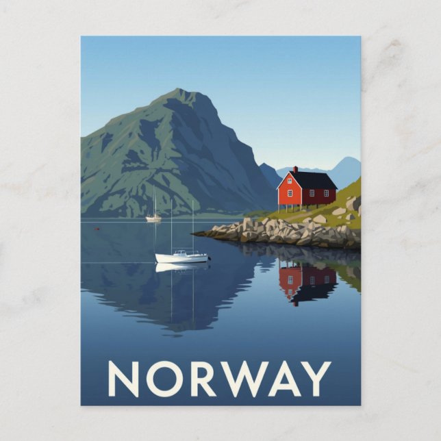 Norway Fjord with Red Cabin Postcard (Front)