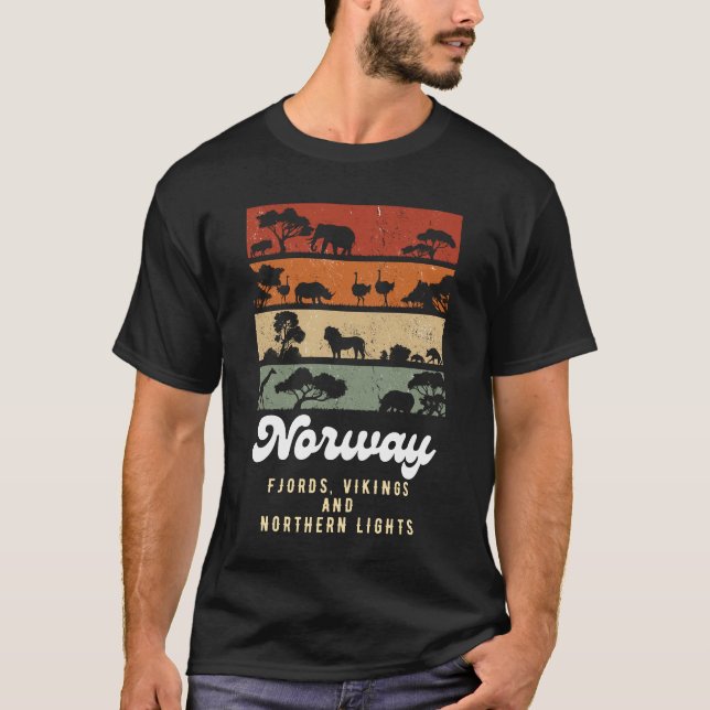 Norway fjords Vikings northern lights T-Shirt (Front)