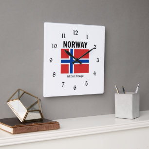 Norway Flag and Motto Square Wall Clock