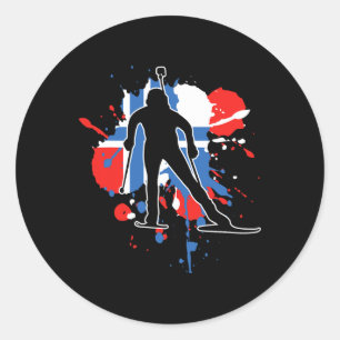 Norway Flag Biathlonist - Norwegian Biathlon 1  Classic Round Sticker