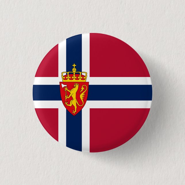 Norway Flag/ Coat of Arms 1 Inch Round Button (Front)