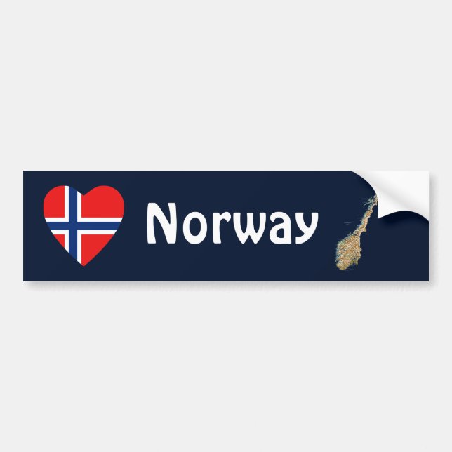 Norway Flag Heart + Map Bumper Sticker (Front)