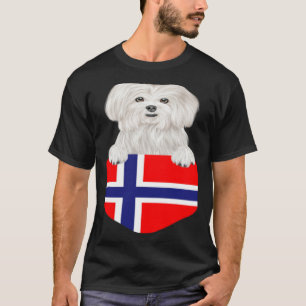 Norway Flag Maltese Dog In Pocket T-Shirt