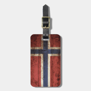 Norway Flag on Old Wood Grain Luggage Tag