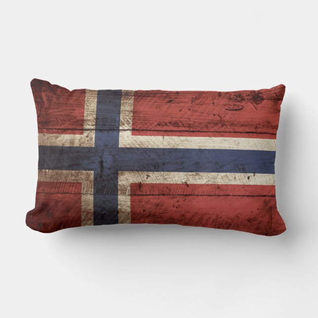 Norway Flag on Old Wood Grain Lumbar Pillow (Front)