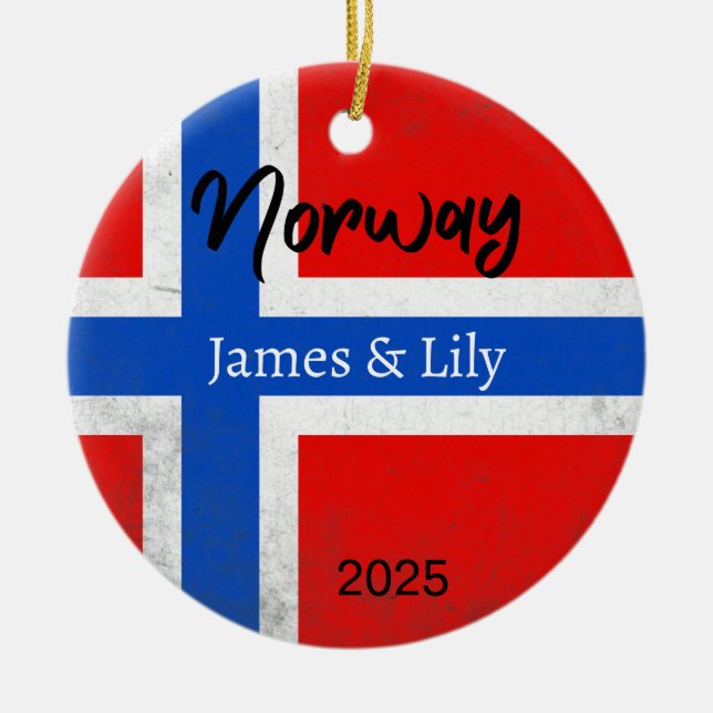 Norway Flag Ornament, Personalized Norway Ceramic Ornament (Front)