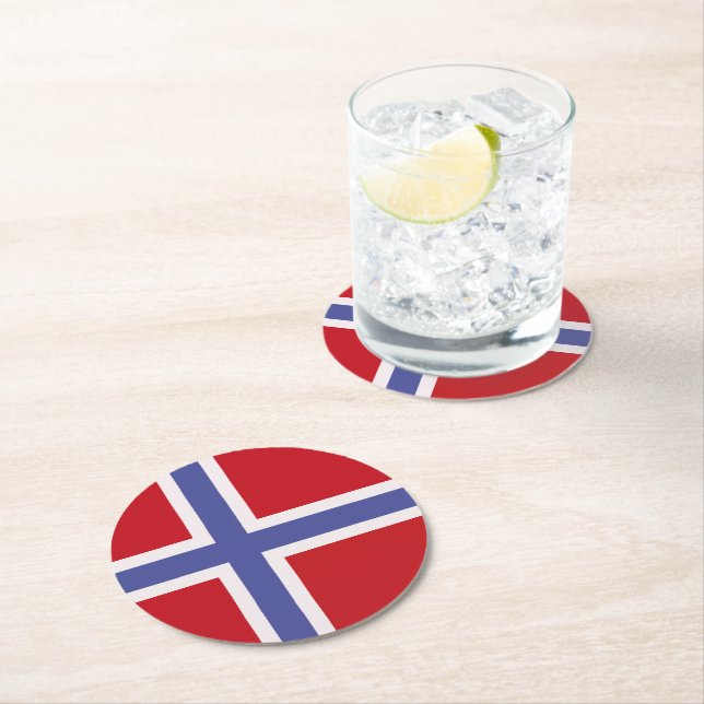 Norway flag round paper coaster (Insitu)