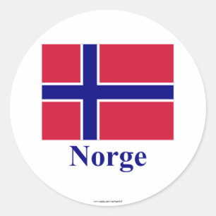 Norway Flag with Name in Norwegian Classic Round Sticker
