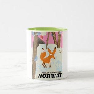Norway fox vintage travel poster Two-Tone coffee mug