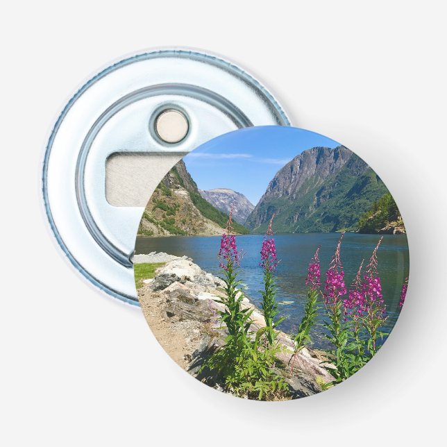 Norway Gudvangen Village Button Bottle Opener (Front)