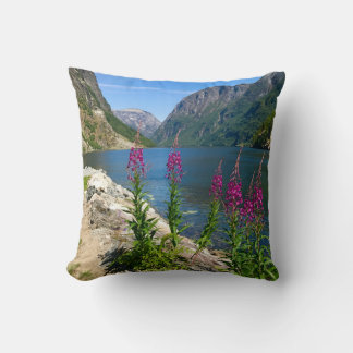 Norway Gudvangen Village Scene Throw Pillow
