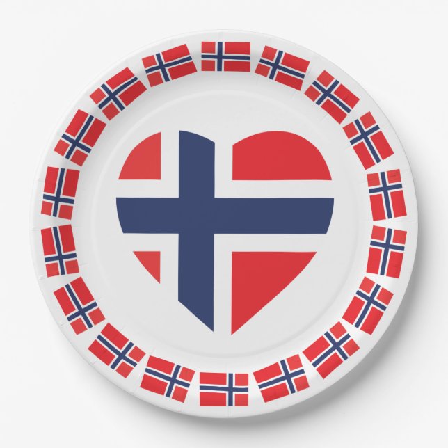 NORWAY HEART SHAPE FLAG PAPER PLATE (Front)