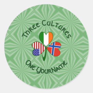 Norway Ireland USA Shamrock Flag Personalized  Classic Round Sticker