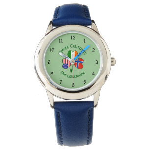Norway Ireland USA Shamrock Flag Personalized Watch