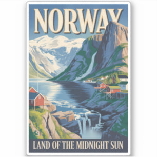 Norway Landscape Illustration Travel Art Vintage