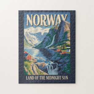 Norway Landscape Illustration Travel Art Vintage Jigsaw Puzzle