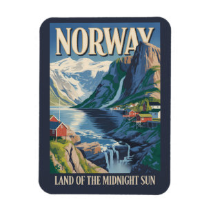 Norway Landscape Illustration Travel Art Vintage Magnet