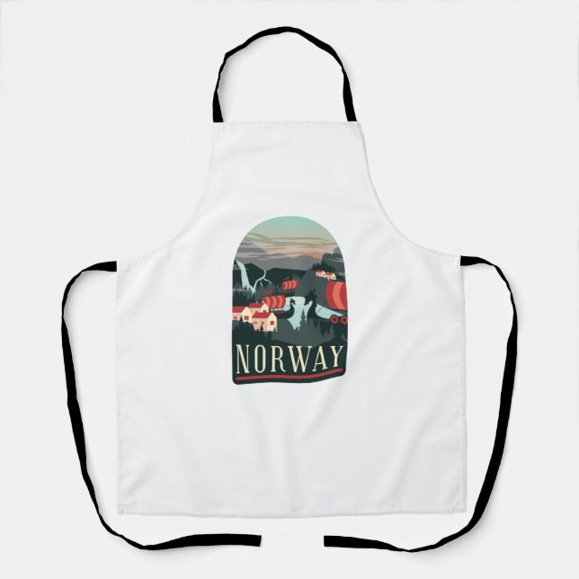 Norway Landscape Vintage Travel Postcard Apron (Front)