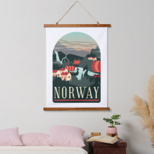 Norway Landscape Vintage Travel Postcard Hanging Tapestry