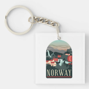 Norway Landscape Vintage Travel Postcard Keychain