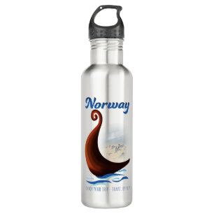 Norway long boat travel poster 710 ml water bottle