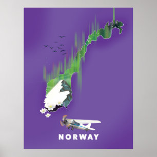 Norway Map Illustrated print poster.