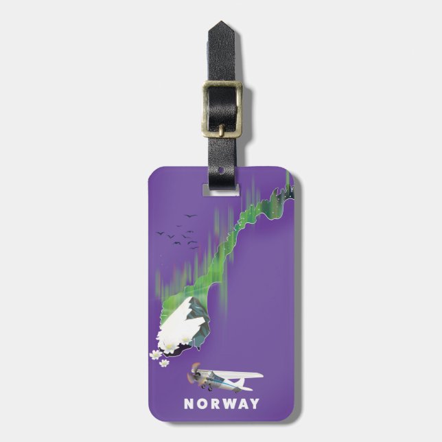 Norway Map Illustrated print poster. Luggage Tag (Front Vertical)