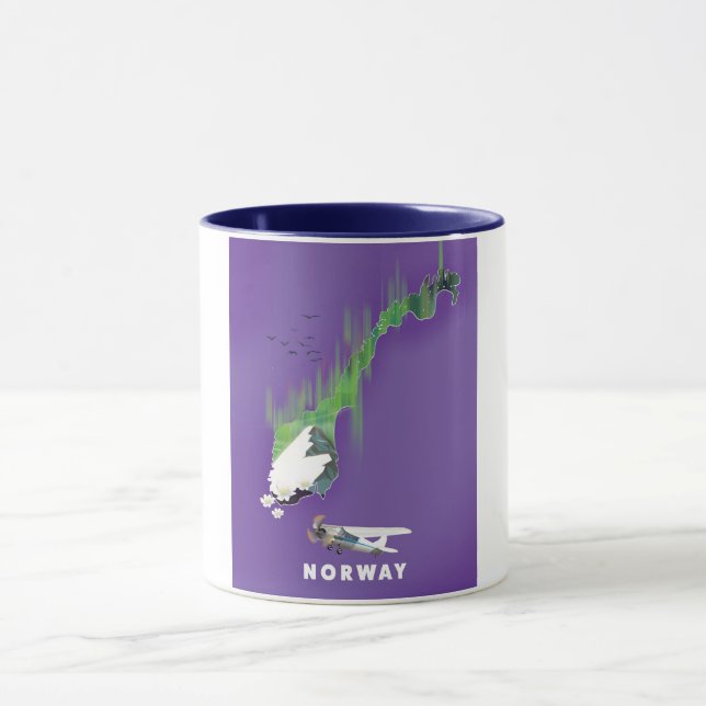 Norway Map Illustrated print poster. Mug (Center)