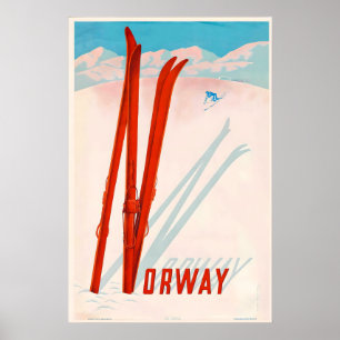 Norway Mountains Ski Winter Sport Skiing Vintage Poster