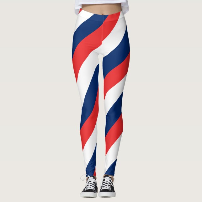 Norway National Flag Colours Diagonal Striped Leggings (Front)