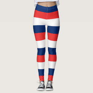 Norway National Flag Colours Horizontal Striped Leggings