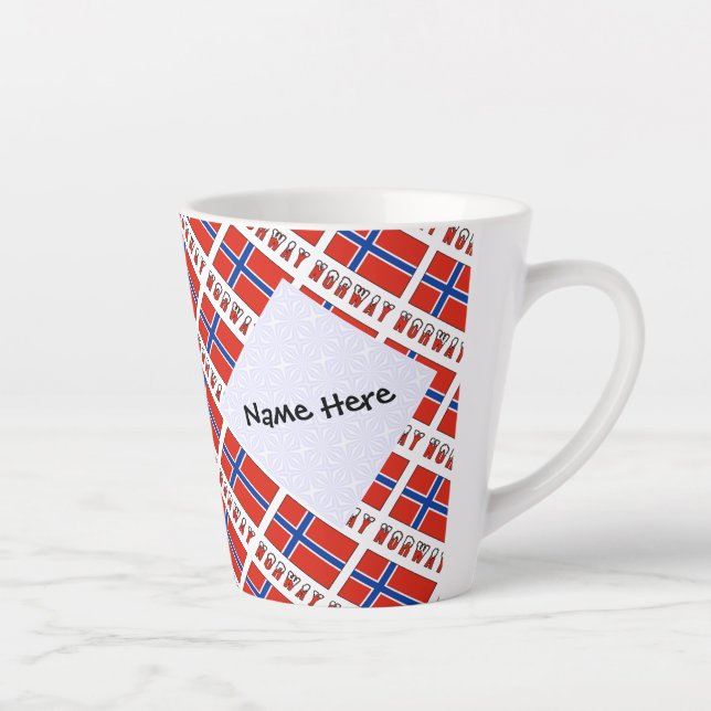 Norway Norwegian Flag Tiled Black Personalization  Latte Mug (Right)