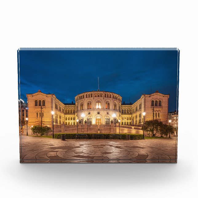 Norway Oslo Storting Building At Night Photo Block (Front)
